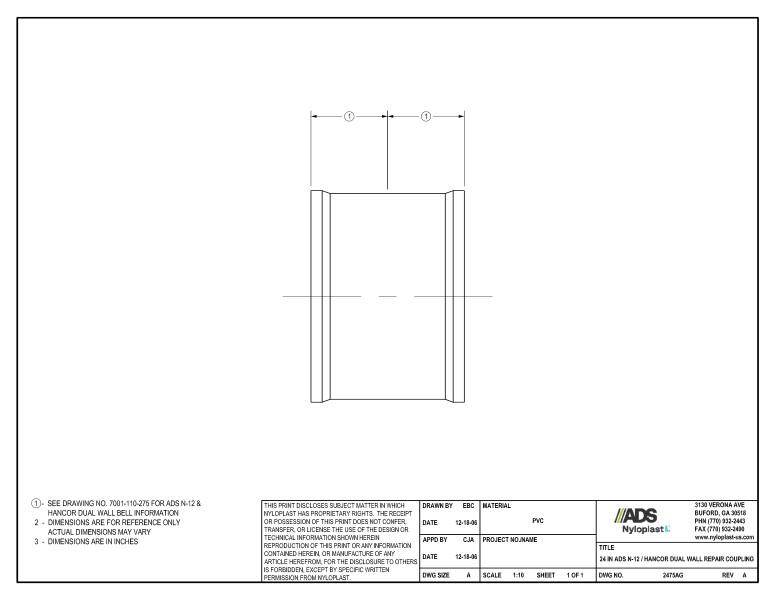 24" N-12 Dual Wall Repair Coupling Nyloplast Detail