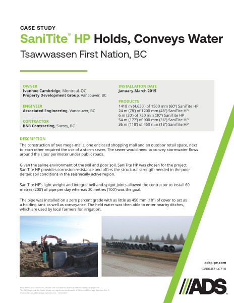 Tsawwassen: SaniTite HP Holds, Conveys Water Case Study 