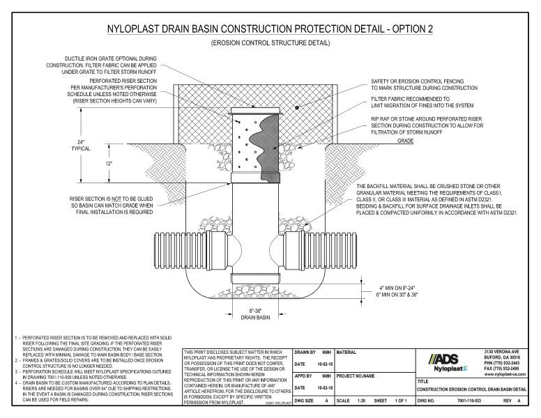 Drain Basin Construction Protection Detail (Erosion Control Structure Nyloplast Detail)
