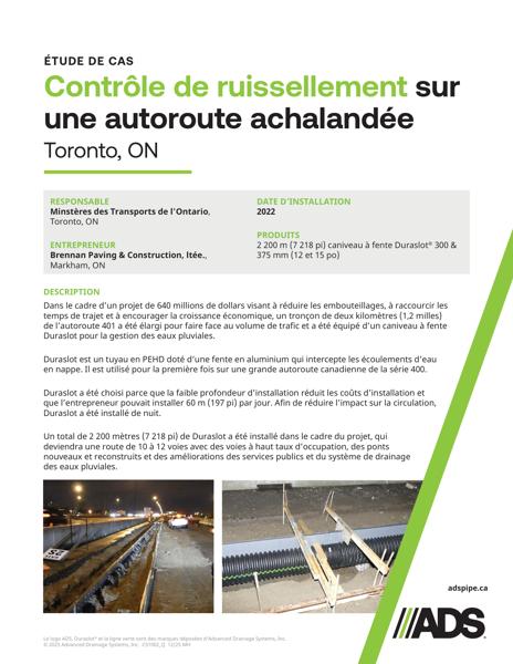 Étude de cas sur le contrôle des ruissellements sur l’autoroute achalandée (Toronto, ON)