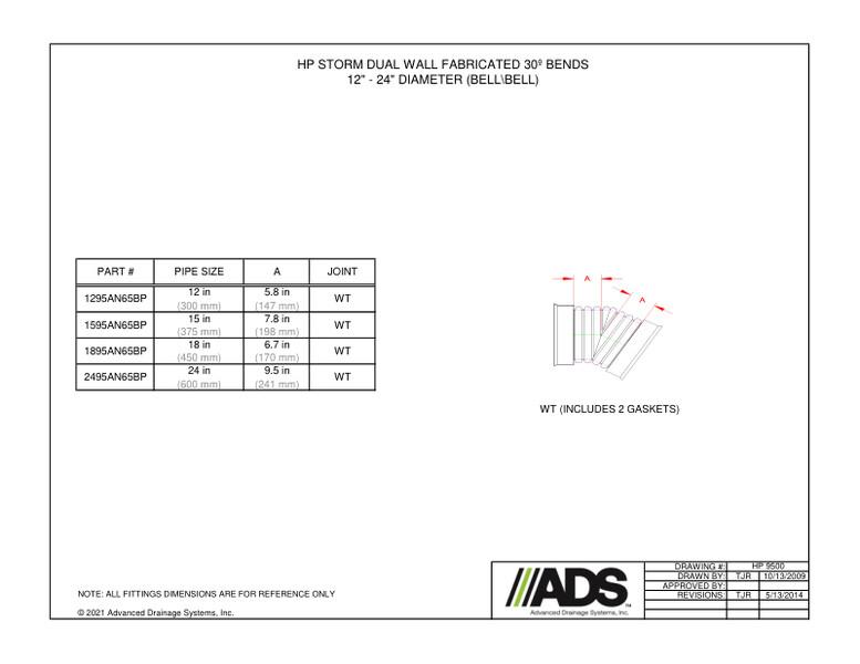 30º Bends 12"-24" HP Storm - Bell/Bell (HP Storm Bends Fittings Manual)