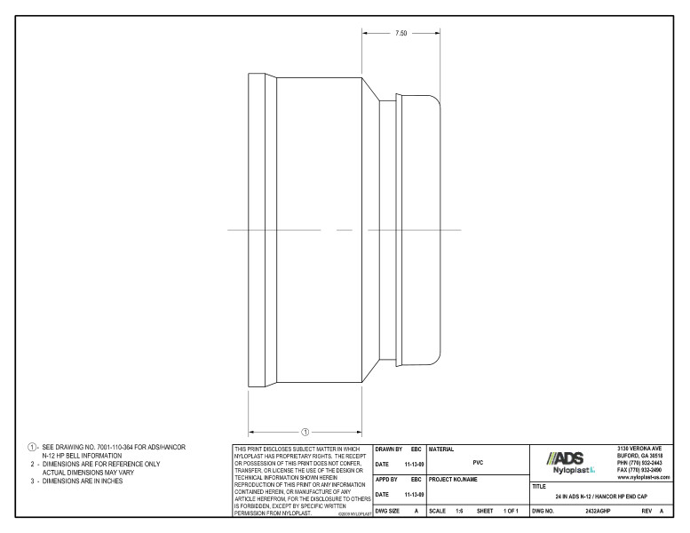 24" HP End Cap Nyloplast Detail