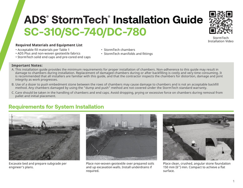 SC/DC StormTech Chamber Installation Guide  (Canadian English)