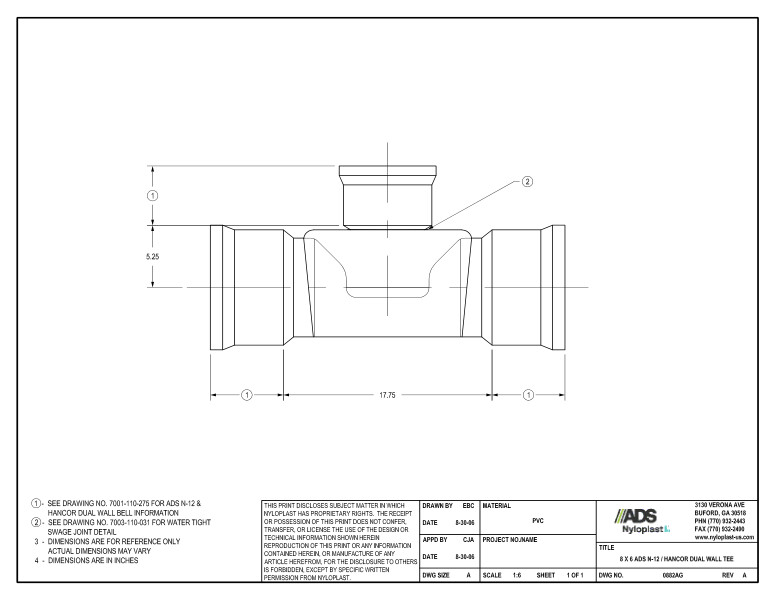 8 x 6 N-12 Dual Wall Tee Nyloplast Detail