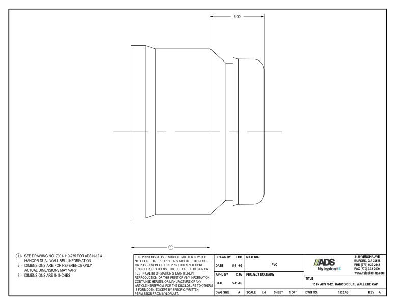 15" N-12 Dual Wall End Cap Nyloplast Detail