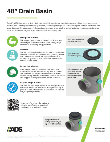 48" Drain Basin Product Sheet