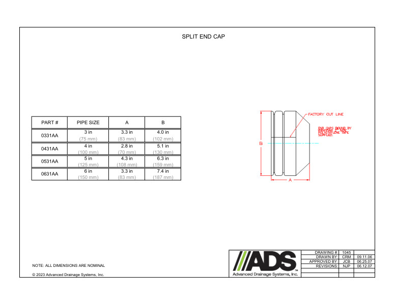 3" - 6" Split End Cap (HDPE Single Wall Fittings)