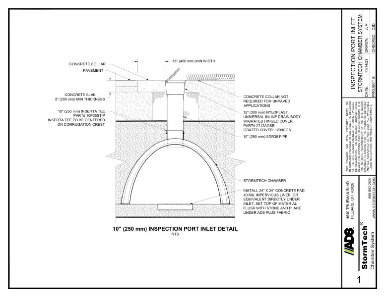 StormTech Inspection Port Inlet Detail