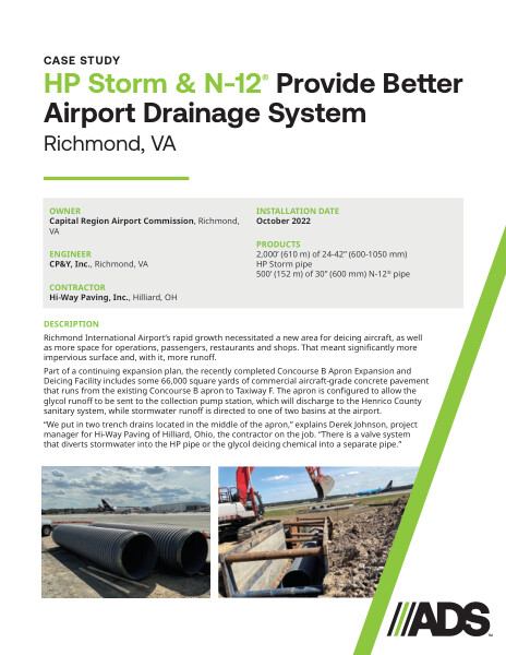 HP Storm & N-12 Provide Better Airport Drainage System (Richmond, VA) Case Study)
