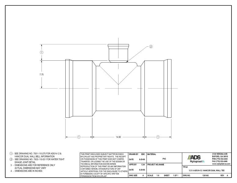 12 x 4 N-12 Dual Wall Tee Nyloplast Detail