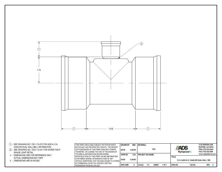 12 x 4 N-12 Dual Wall Tee Nyloplast Detail