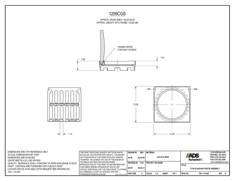 12" Standard Grate Assembly Nyloplast Detail