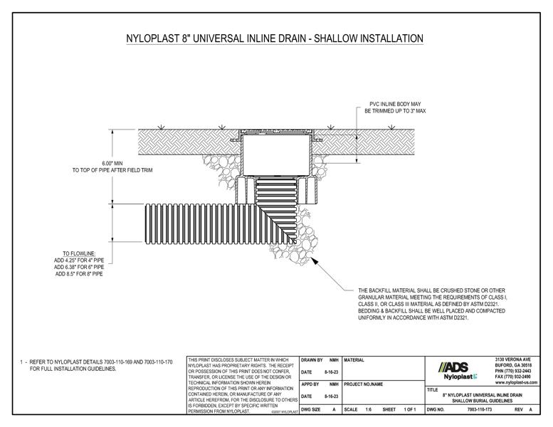 8" Nyloplast Universal Inline Drain Shallow Burial Guidelines