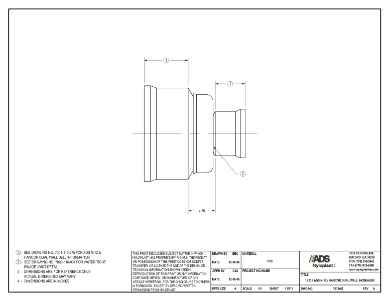 12 x 6 N-12 Dual Wall Increaser Nyloplast Detail