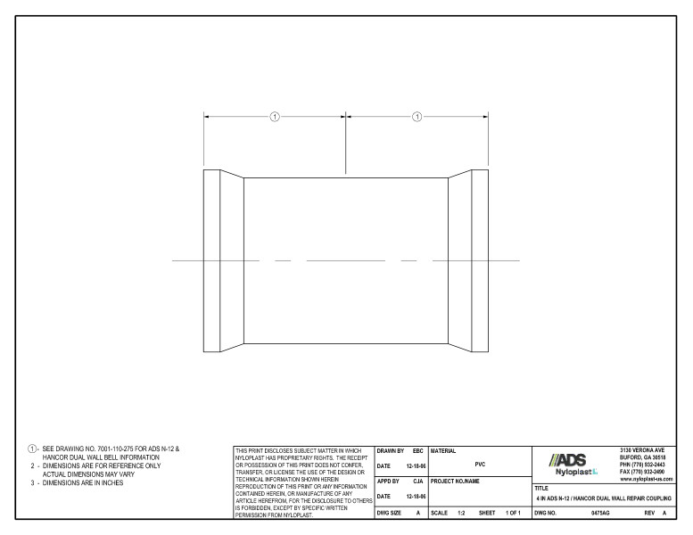 4" N-12 Dual Wall Repair Coupling Nyloplast Detail