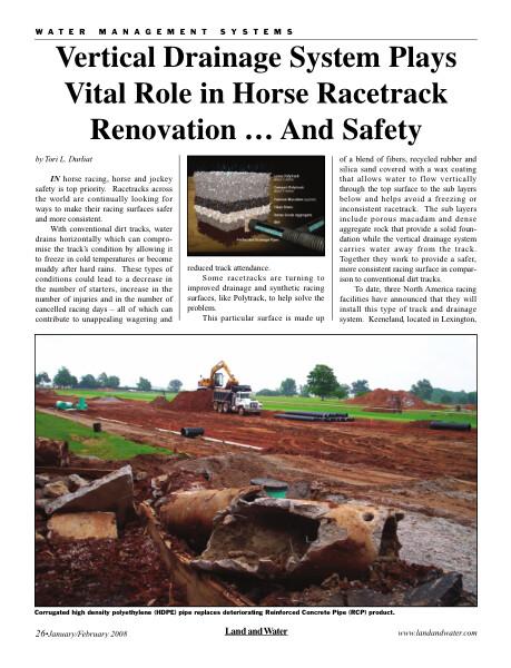 Vertical Drainage System Plays Vital Role in Horse Racetrack Renovation ... And Safety - Water Management Systems