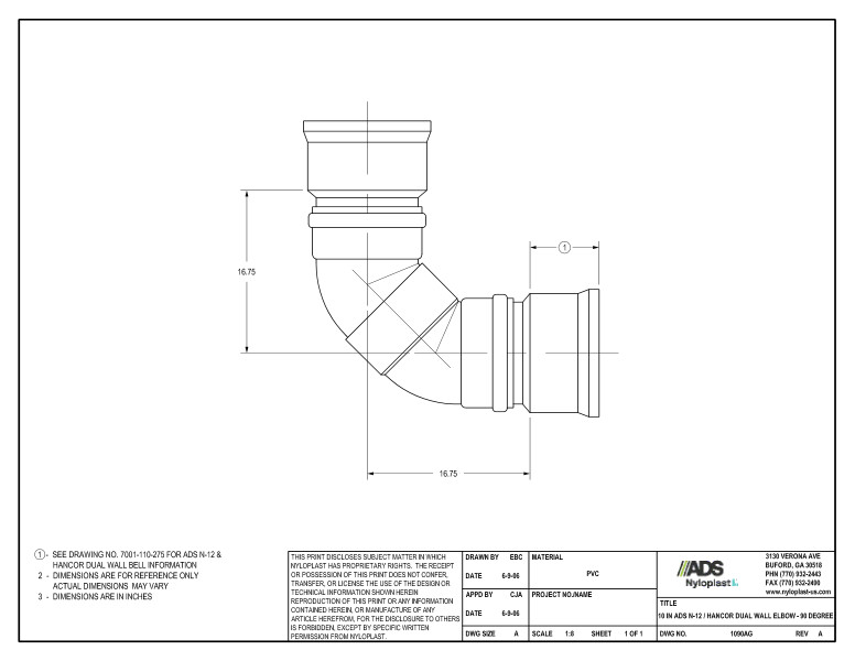 10" N-12 Dual Wall Elbow - 90 Degree Nyloplast Detail