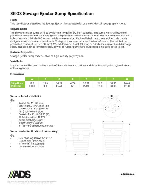 S6.03 Sewage Ejector Sump Specification