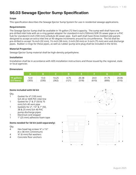 S6.03 Sewage Ejector Sump Specification