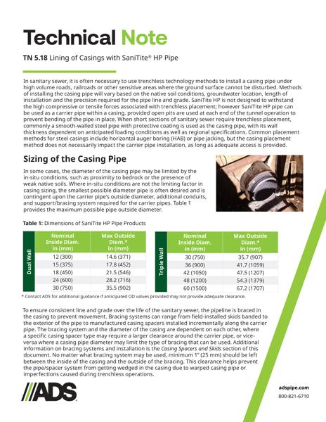 TN 5.18 Lining of Casings with SaniTite HP Pipe