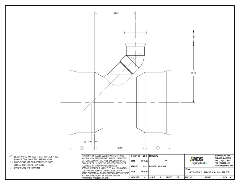 18 x 6 N-12 Dual Wall Tee Wye Nyloplast Detail