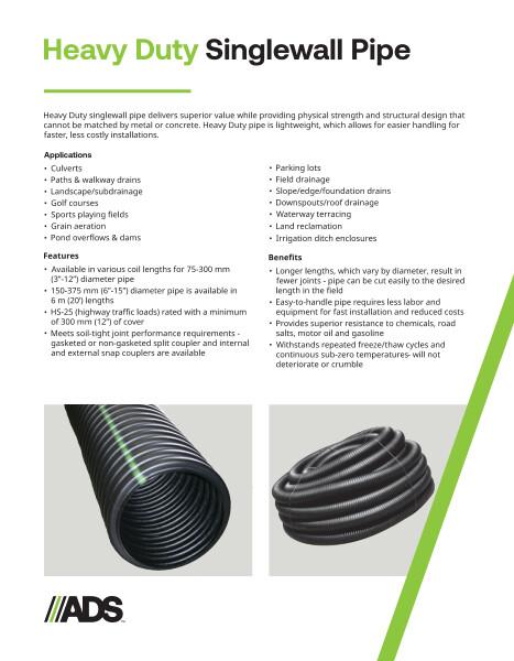 Heavy Duty Singlewall Pipe Product Sheet