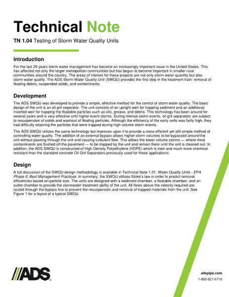 TN 1.04 Testing of Storm Water Quality Units