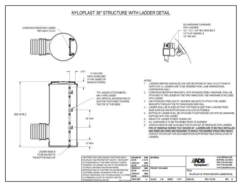 36" Drain Basin With Ladder Nyloplast Detail