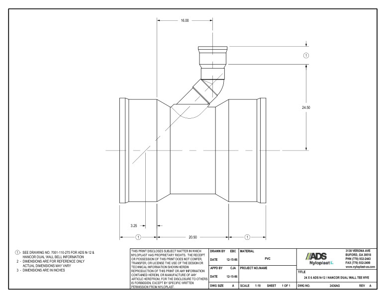 24 x 6 N-12 Dual Wall Tee Wye Nyloplast Detail