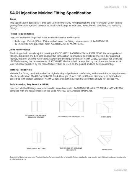 S4.01 Injection Molded Fitting Specification