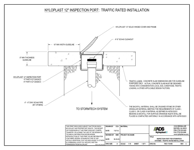 12" Cleanout Access For Stormtech (Traffic Rated With Solid Cover) Nyloplast Detail