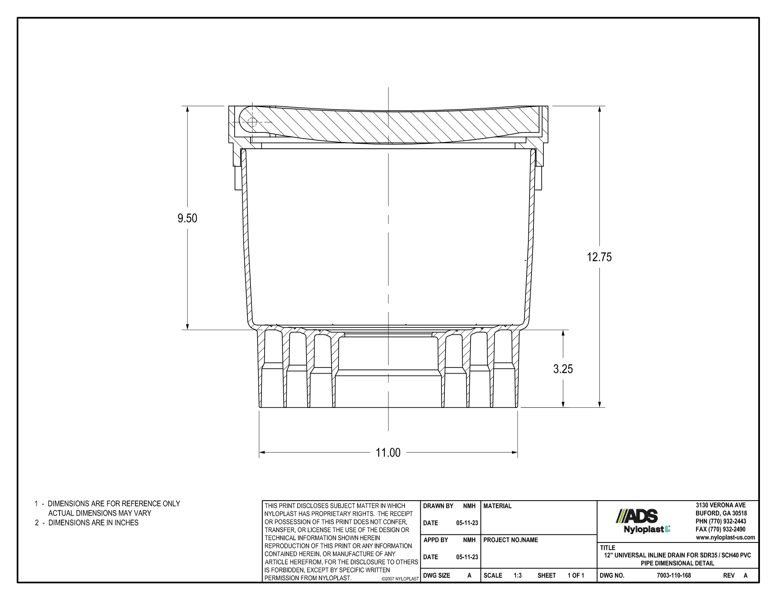 12" Universal Inline Drain for SDR35 / SCH40 PVC