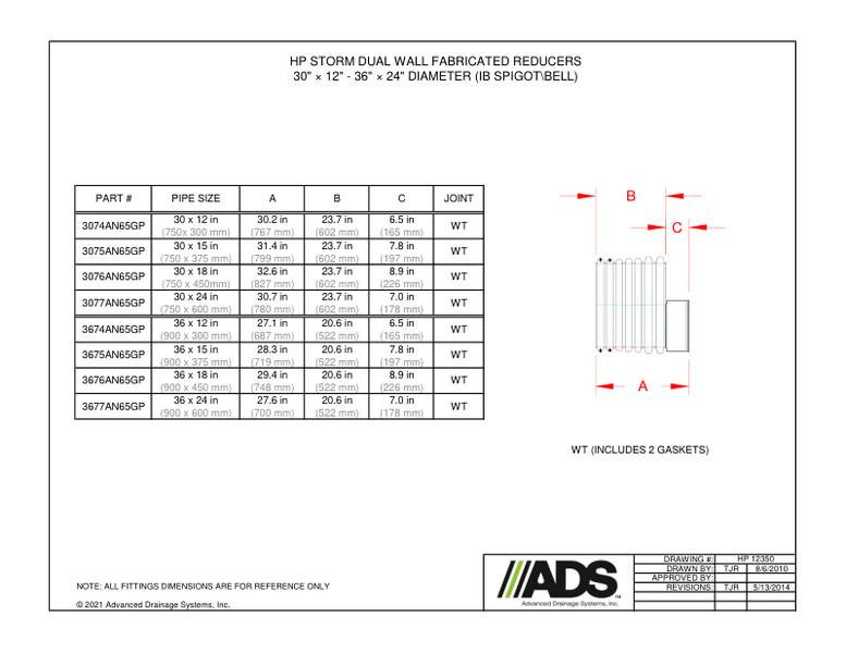30" × 12" - 36" × 24" Reducers IB Spigot/Bell (HP Storm Reducers Fittings Manual)