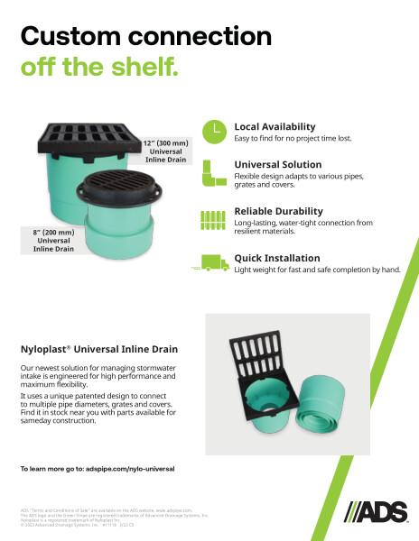 8" and 12" Nyloplast Universal Inline Drain Information Sheet