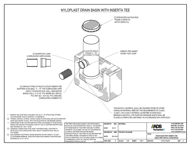 Drain Basin with Inserta-Tee Quick Spec Installation Nyloplast Detail