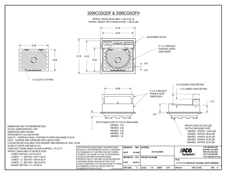 Documents - 2' x 2' Curb Inlet Diagonal Grate Assembly Nyloplast Detail