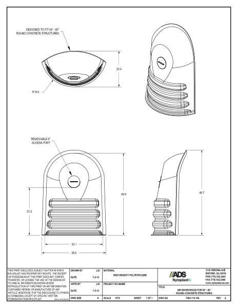 Nyloplast Envirohood for 54" - 60" Round Concrete Structures - Outlet Size up to 30" Detail