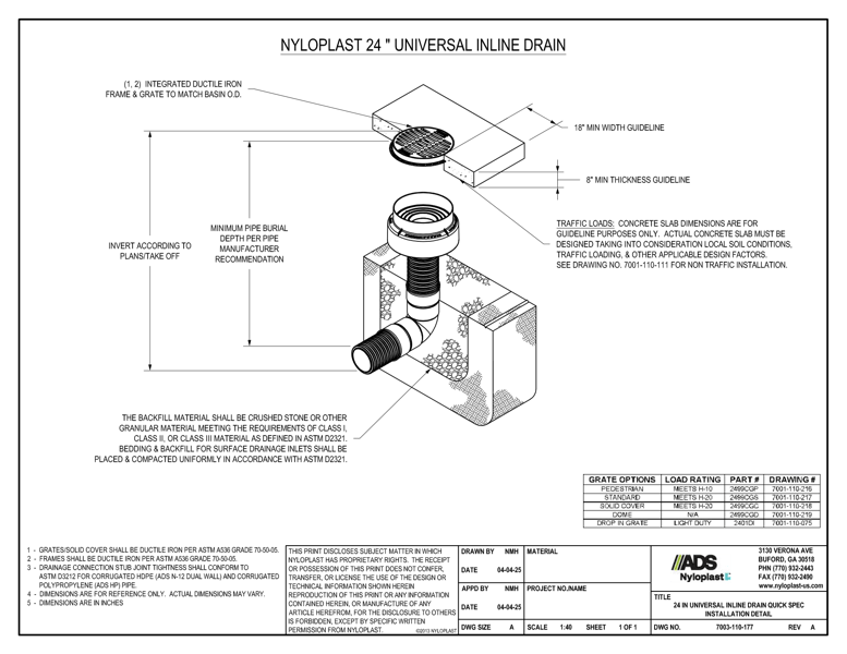 24" Universal Inline Drain Quick Spec Installation Nyloplast Detail