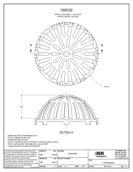 15" Dome Grate Assembly Nyloplast Detail