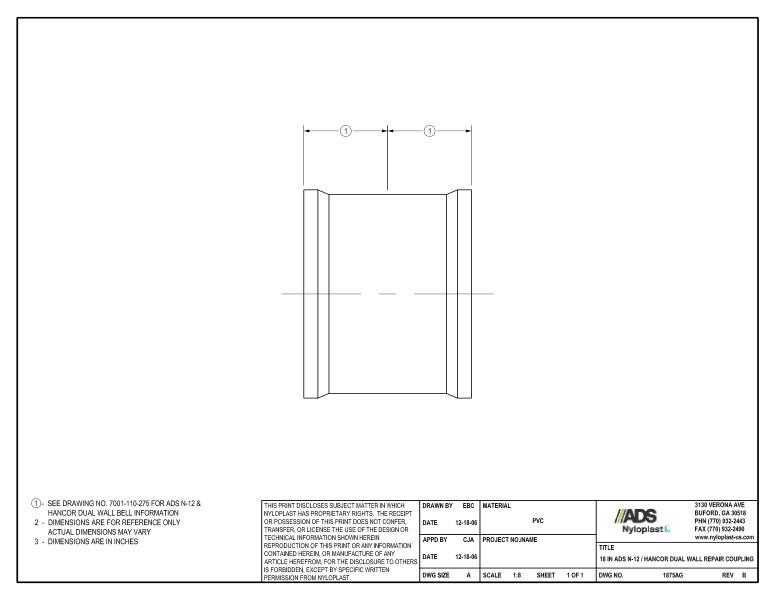 18" N-12 Dual Wall Repair Coupling Nyloplast Detail
