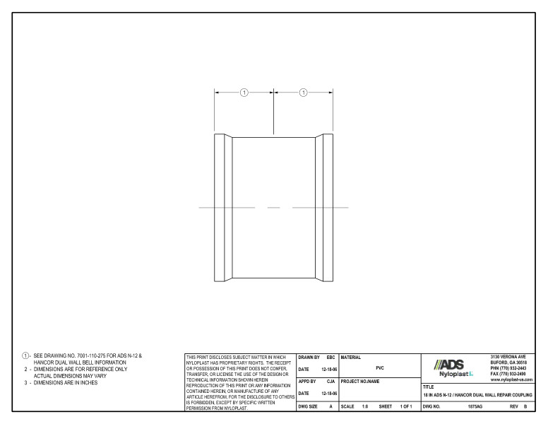 18" N-12 Dual Wall Repair Coupling Nyloplast Detail