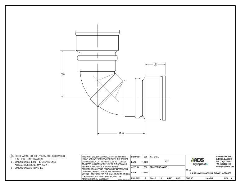 12" HP Elbow - 90 Degree Nyloplast Detail