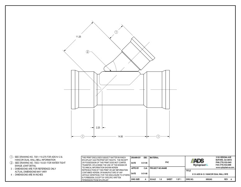 8 x 6 N-12 Dual Wall Wye Nyloplast Detail