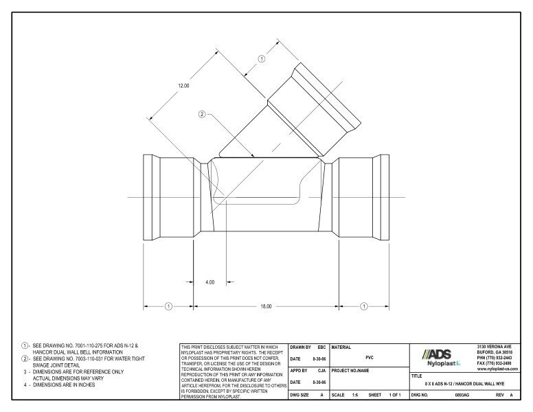 8 x 8 N-12 Dual Wall Wye Nyloplast Detail