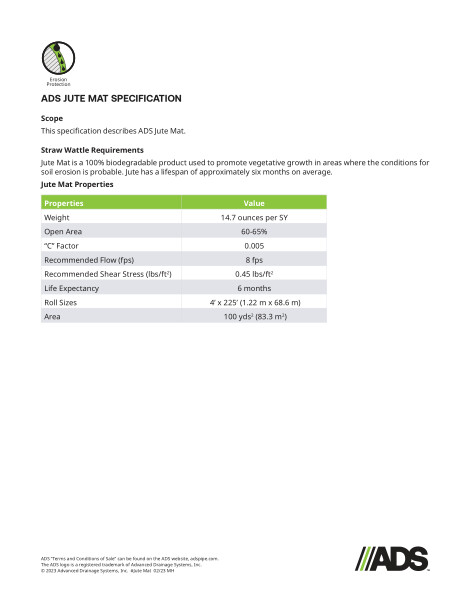 Jute Mat Geosynthetic Specification