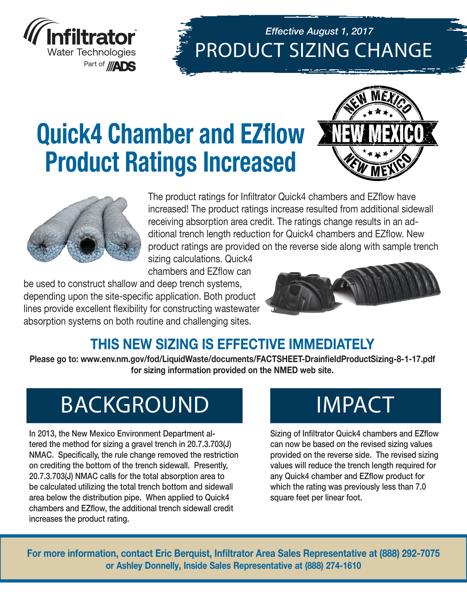 Quick4 & EZflow Product Sizing Change - New Mexico