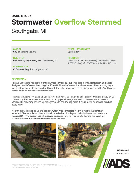 Stormwater Overflow Stemmed (Southgate, MI) Case Study