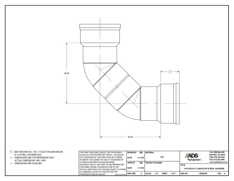 15" HP Elbow - 90 Degree Nyloplast Detail