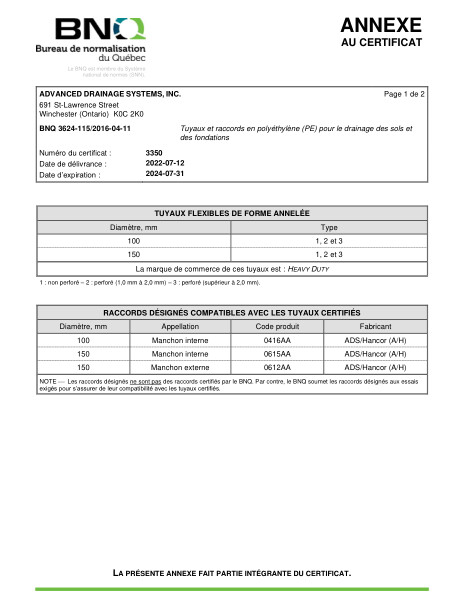 BNQ 3624-115 Polyethylene Pipe and Fittings ANNEX