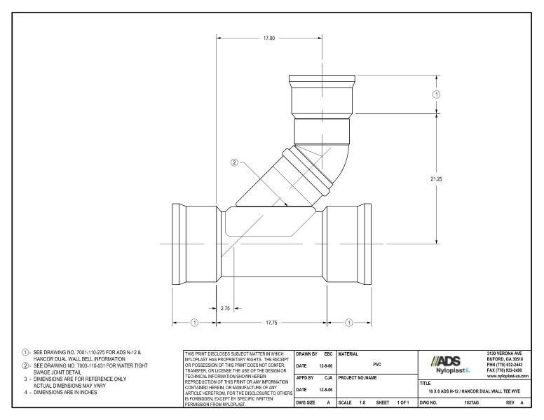 10 x 8 N-12Dual Wall Tee Wye Nyloplast Detail